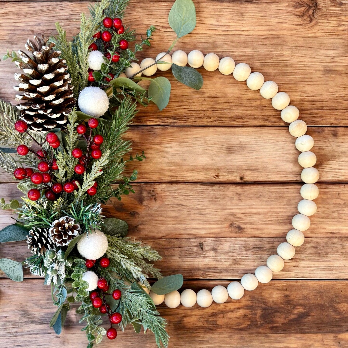 Frosted Pinecone Christmas Bead Wreath