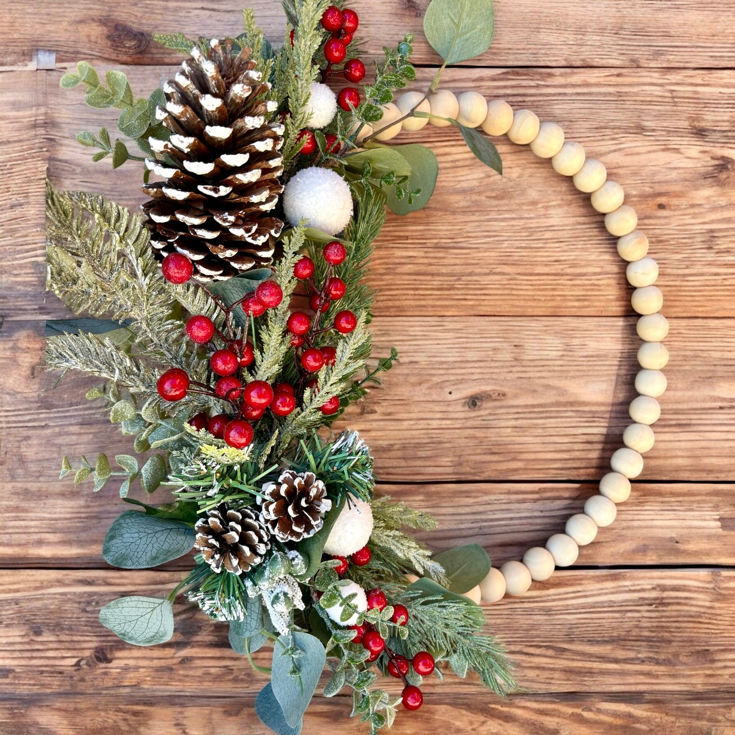 Frosted Pinecone Christmas Bead Wreath