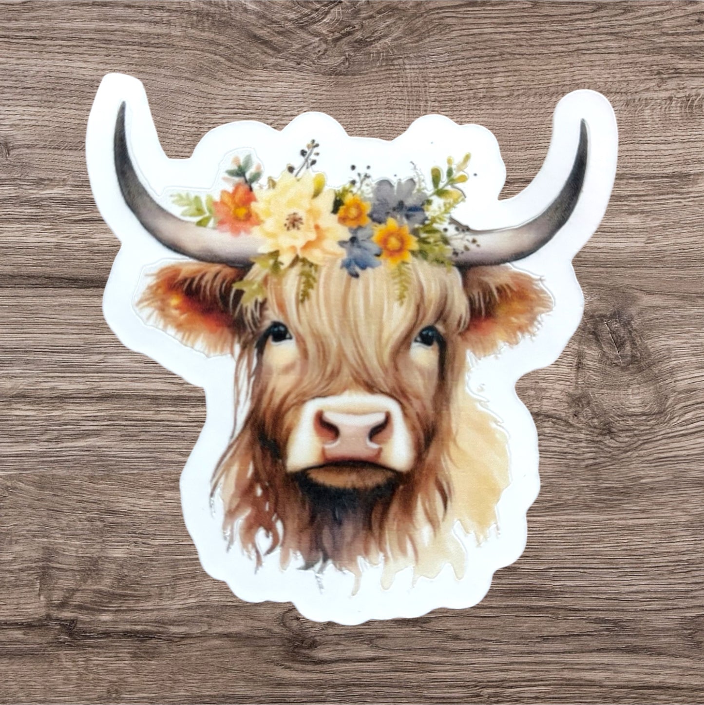 Floral Highland Cow Sticker