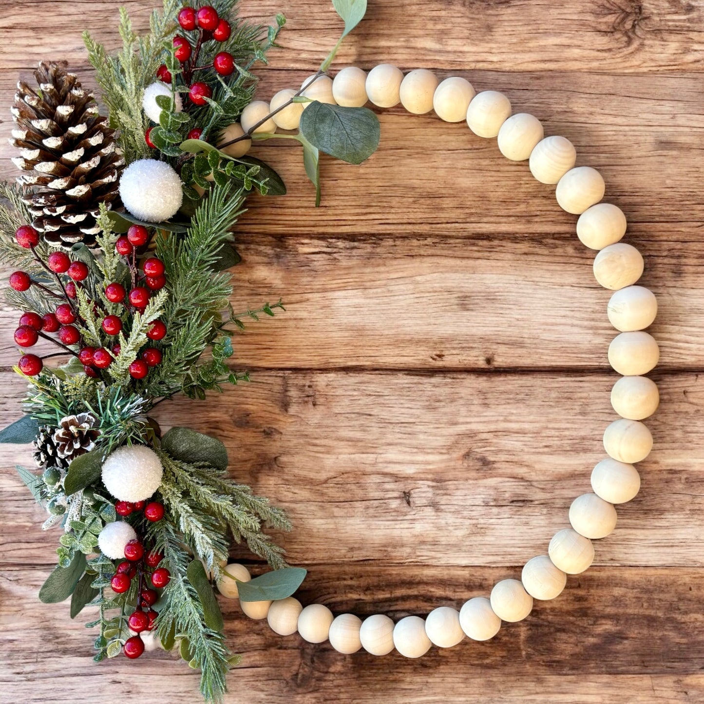 Frosted Pinecone Christmas Bead Wreath