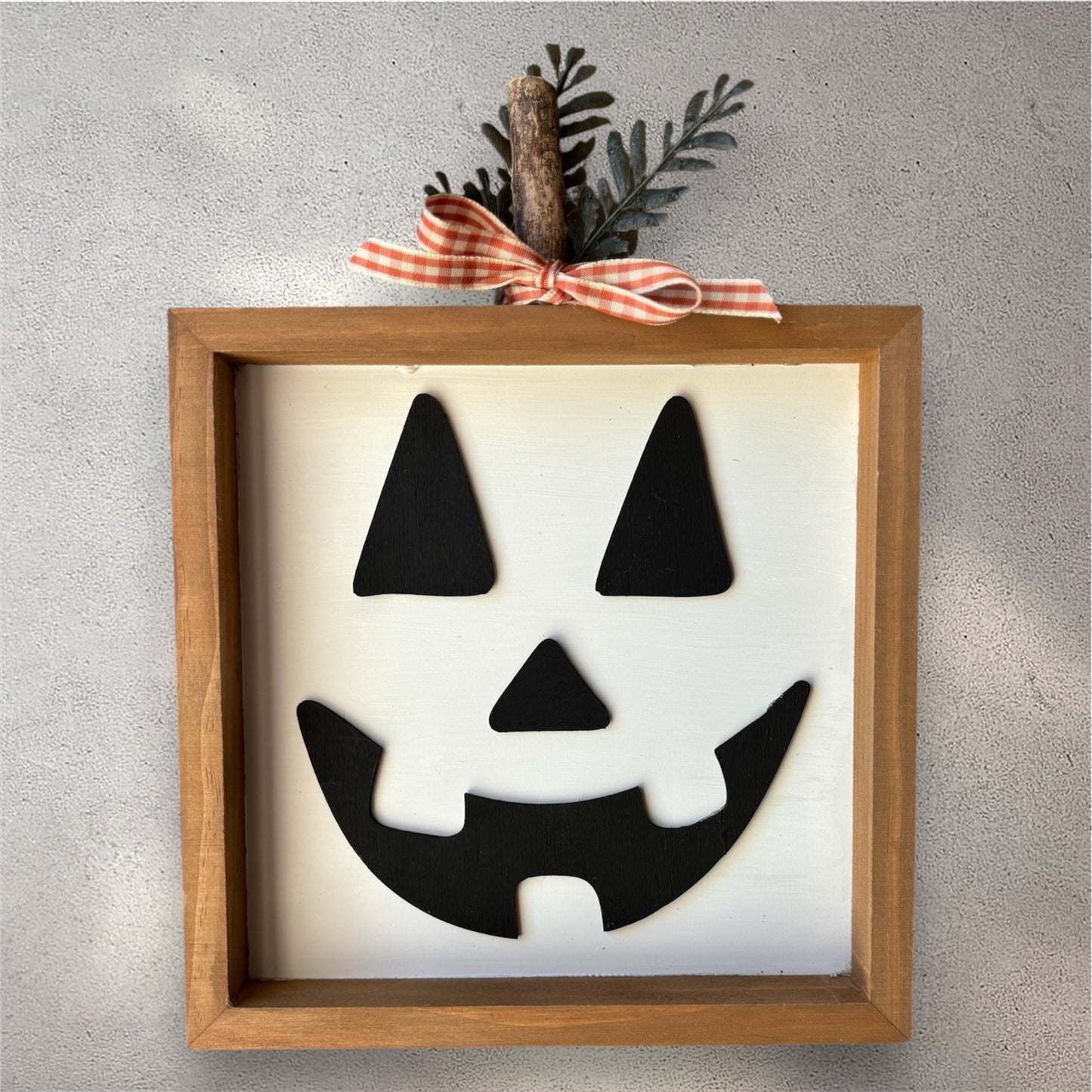 Jack O Lantern Wood Sign (White)