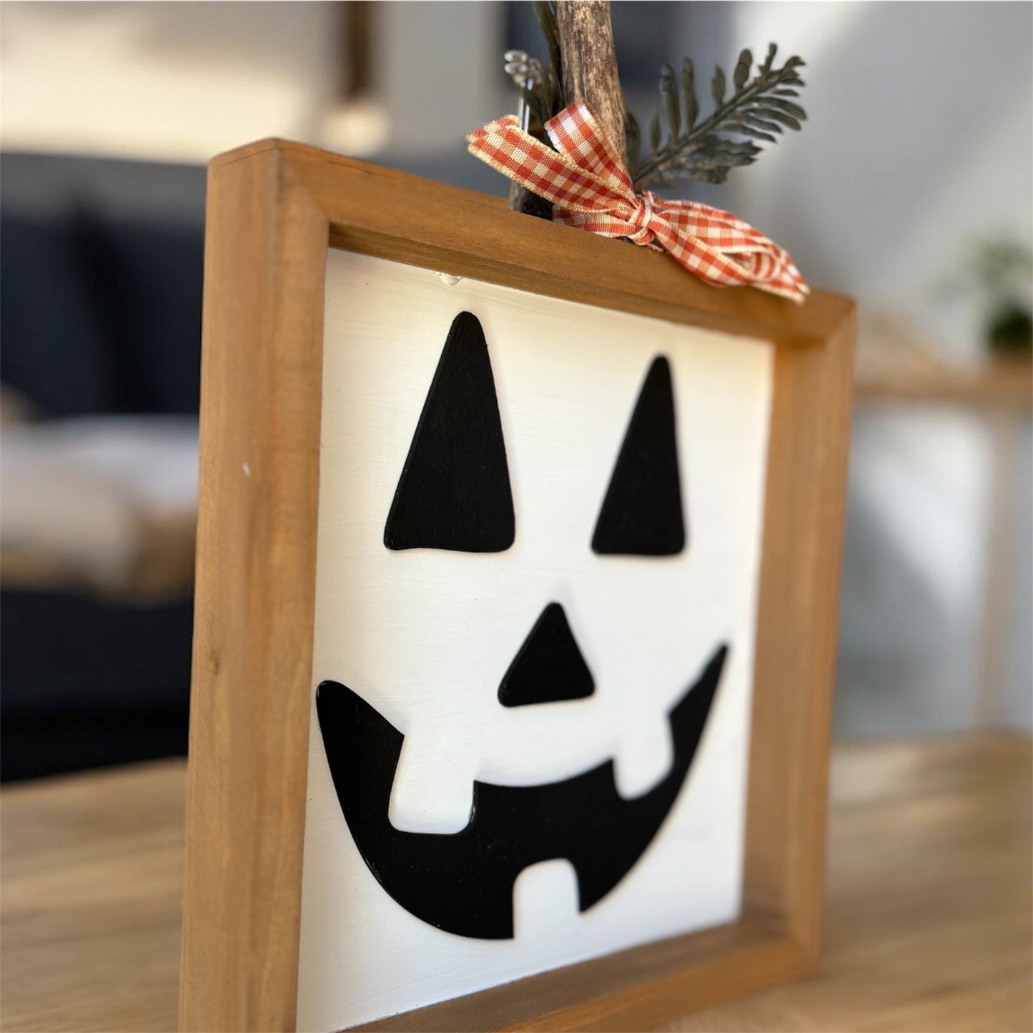 Jack O Lantern Wood Sign (White)