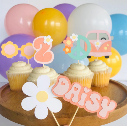 Groovy Cupcake Toppers - Peach