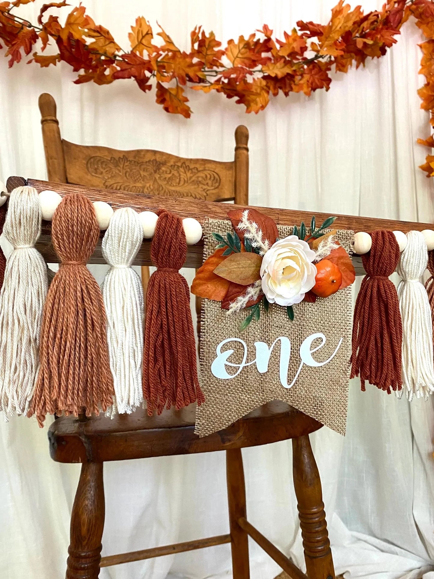 Boho Pumpkin Floral Highchair Banner